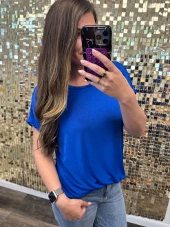 Relaxed Fit Round Neck Short Sleeve Top - Royal Blue by Sew In Love