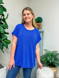 Relaxed Fit Round Neck Short Sleeve Top - Royal Blue by Sew In Love