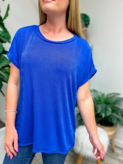 Relaxed Fit Round Neck Short Sleeve Top - Royal Blue by Sew In Love