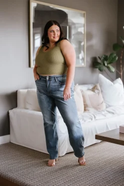 Relevant Ribbed Seamless Reversible Midi Tank in Moss