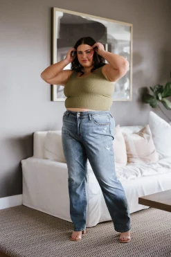 Relevant Ribbed Seamless Reversible Midi Tank in Moss