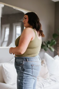 Relevant Ribbed Seamless Reversible Midi Tank in Moss