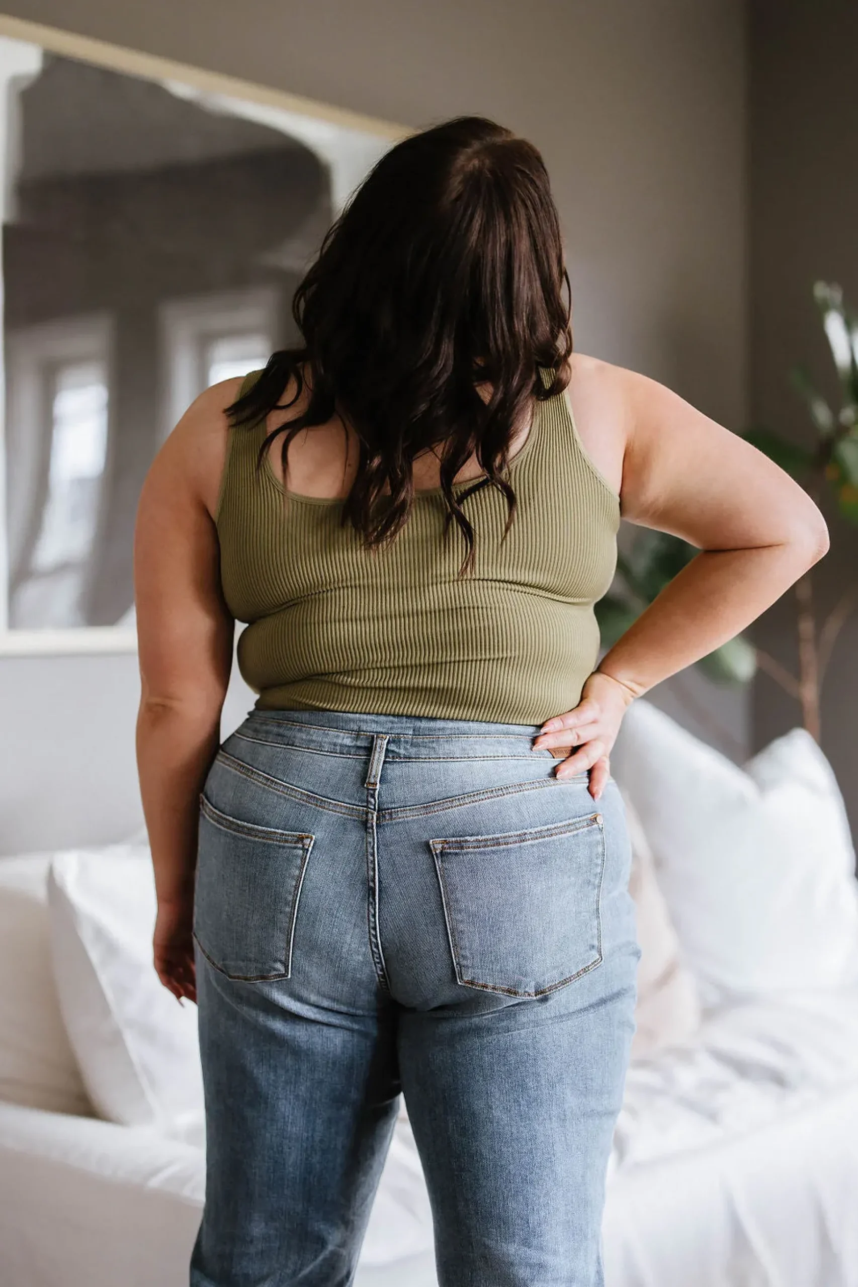 Relevant Ribbed Seamless Reversible Midi Tank in Moss