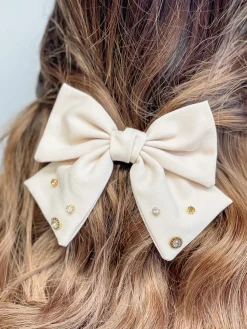 Rhinestone Embellished Hair Bow Barrette