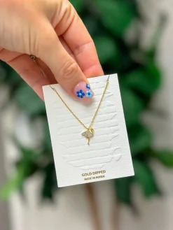 Rhinestone Flamingo Gold Dipped Pendant Necklace