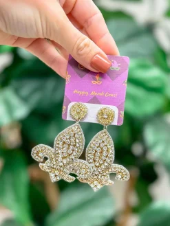 Rhinestone Fleur De Lis Statement Earrings
