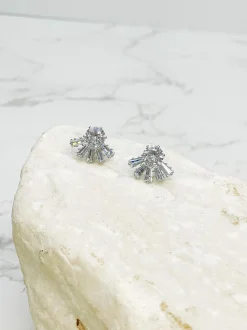 Rhinestone Half-Circle Ray Stud Earrings - Silver