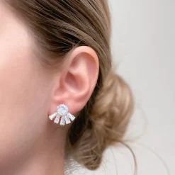 Rhinestone Half-Circle Ray Stud Earrings - Gold