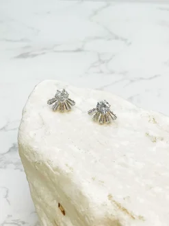 Rhinestone Half-Circle Ray Stud Earrings - Gold