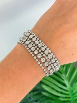 Rhinestone Magnetic Bracelet Stack - Silver