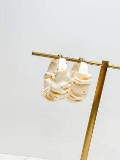 Rhinestone Scrunchie Hoop Earrings - Ivory