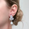 Rhinestone Star Post Pearl Drop Earrings - Silver