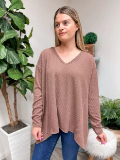 Ribbed V-Neck Long Sleeve Top by Sew In Love