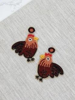 Rooster Beaded Dangle Earrings