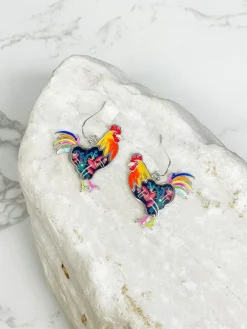 Rooster Printed Dangle Earrings
