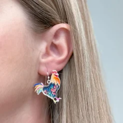 Rooster Printed Dangle Earrings