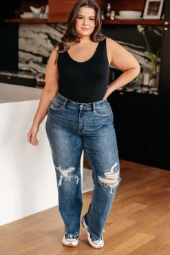 Rose High Rise 90's Straight Jeans in Dark Wash by Judy Blue