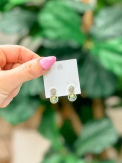 Round Crystal Drop Stud Earrings - White