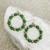 Round Holiday Beaded Dangle Earrings - Green