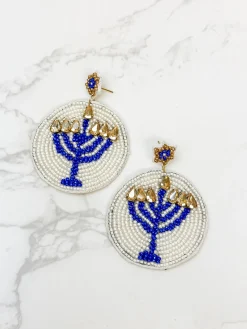 Round Menorah Beaded Dangle Earrings