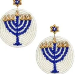 Round Menorah Beaded Dangle Earrings