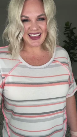 Round Neck Drop Shoulder Striped Top