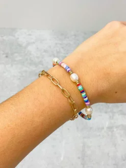 Rubber Disc & Chain Link Bracelet Duo - Multi