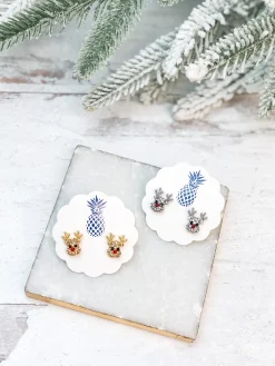 Rudolph Reindeer Glitzy Stud Earrings - Choice of Color