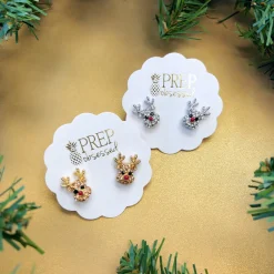 Rudolph Reindeer Glitzy Stud Earrings - Choice of Color
