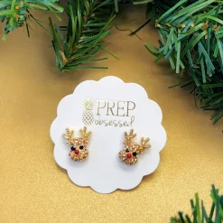 Rudolph Reindeer Glitzy Stud Earrings - Choice of Color