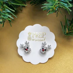 Rudolph Reindeer Glitzy Stud Earrings - Choice of Color