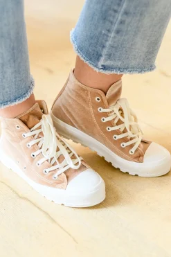 Run Me Down Velvet High Tops in Tan
