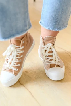 Run Me Down Velvet High Tops in Tan