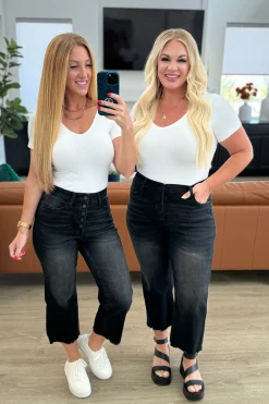 Ryan High Rise Button Fly Wide Leg Crop Jeans by Judy Blue