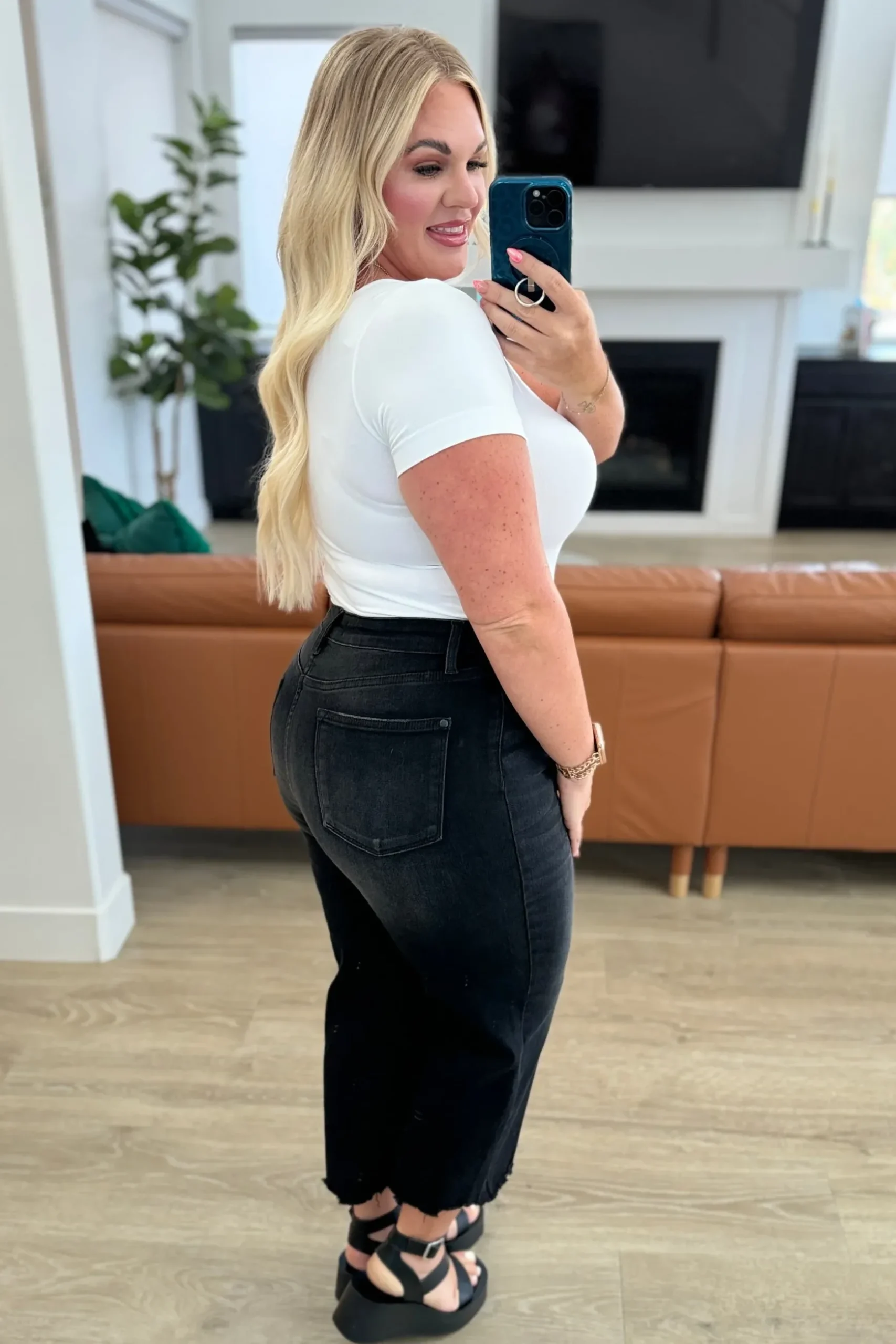 Ryan High Rise Button Fly Wide Leg Crop Jeans by Judy Blue