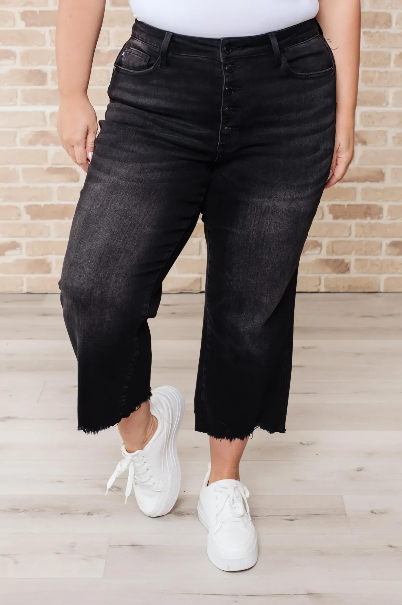 Ryan High Rise Button Fly Wide Leg Crop Jeans by Judy Blue