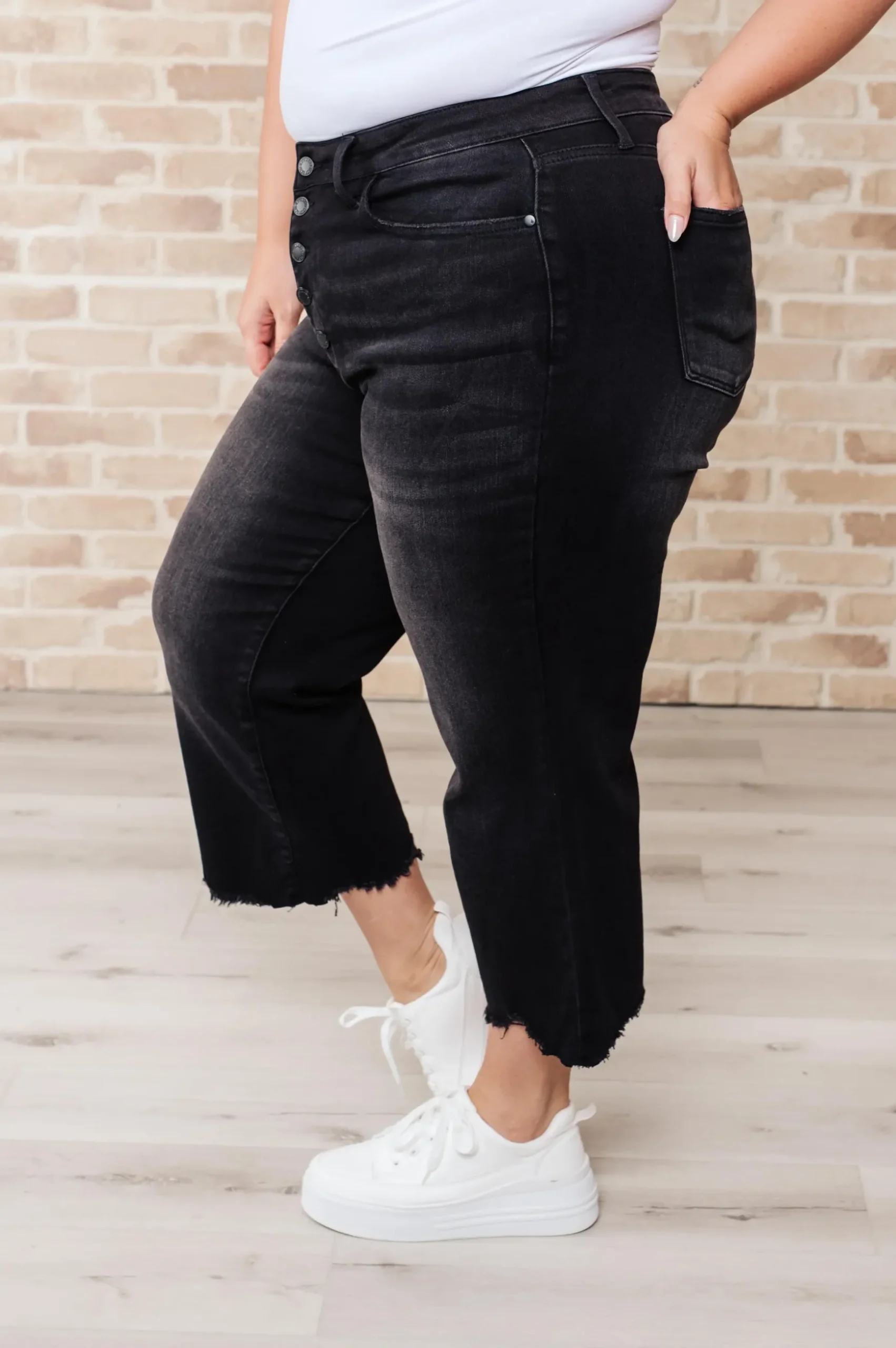 Ryan High Rise Button Fly Wide Leg Crop Jeans by Judy Blue