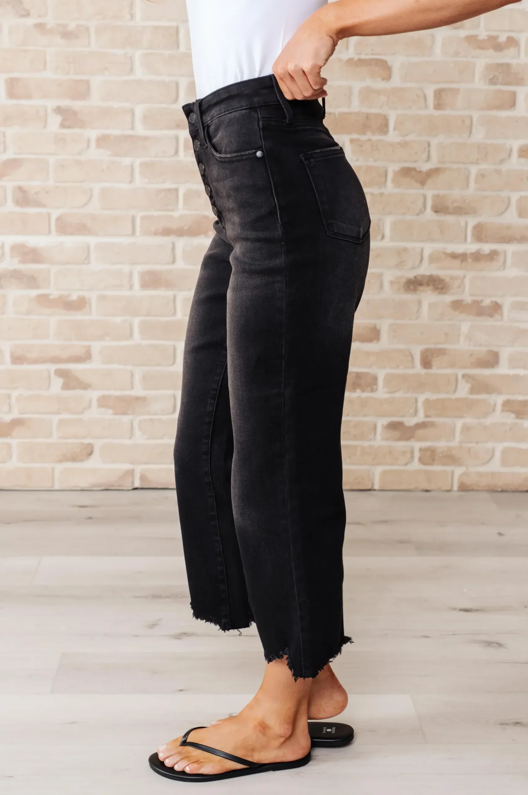 Ryan High Rise Button Fly Wide Leg Crop Jeans by Judy Blue
