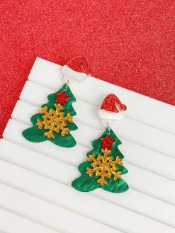 Santa Hat Glitter Resin Christmas Tree Dangles