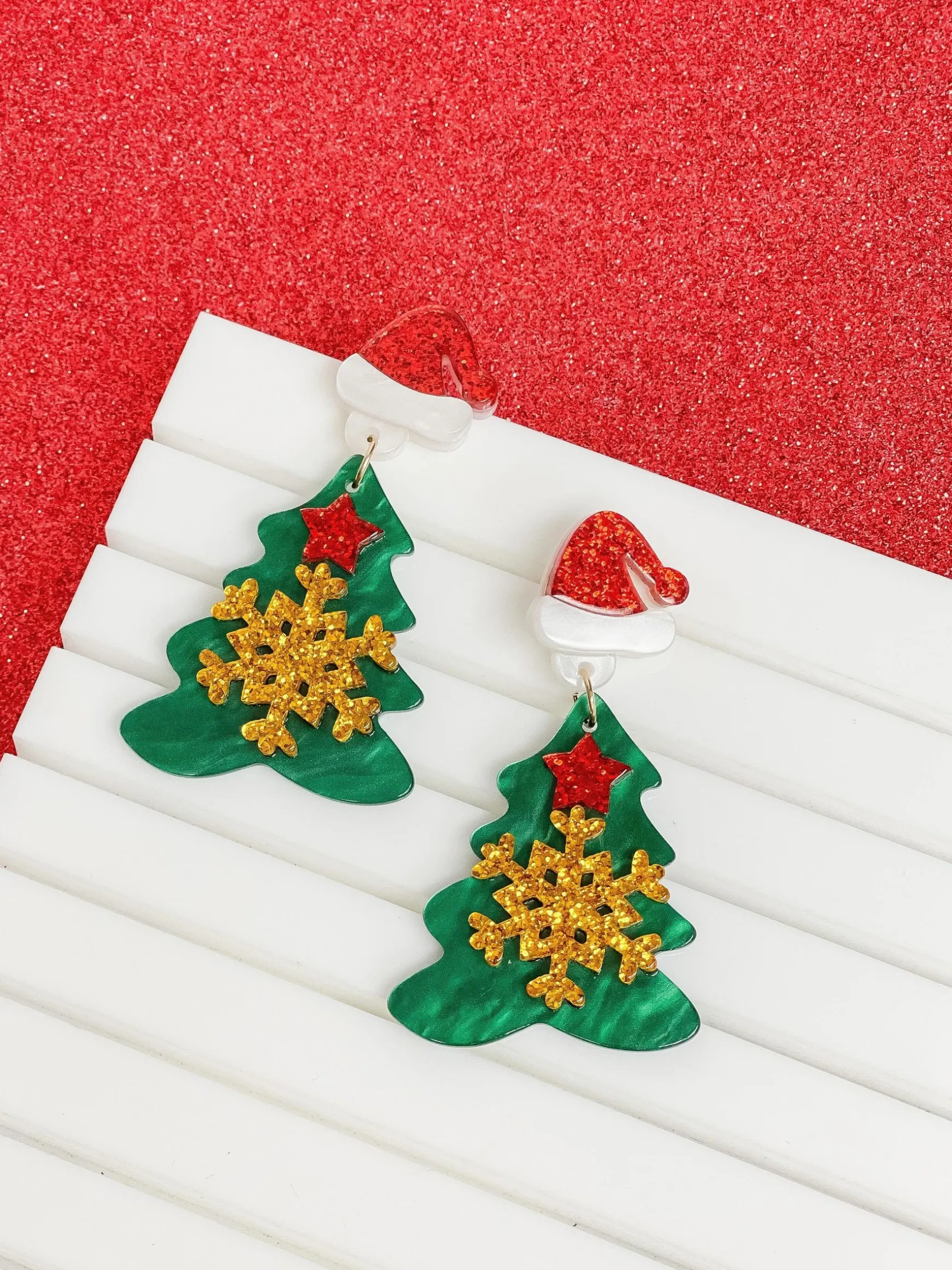 Santa Hat Glitter Resin Christmas Tree Dangles