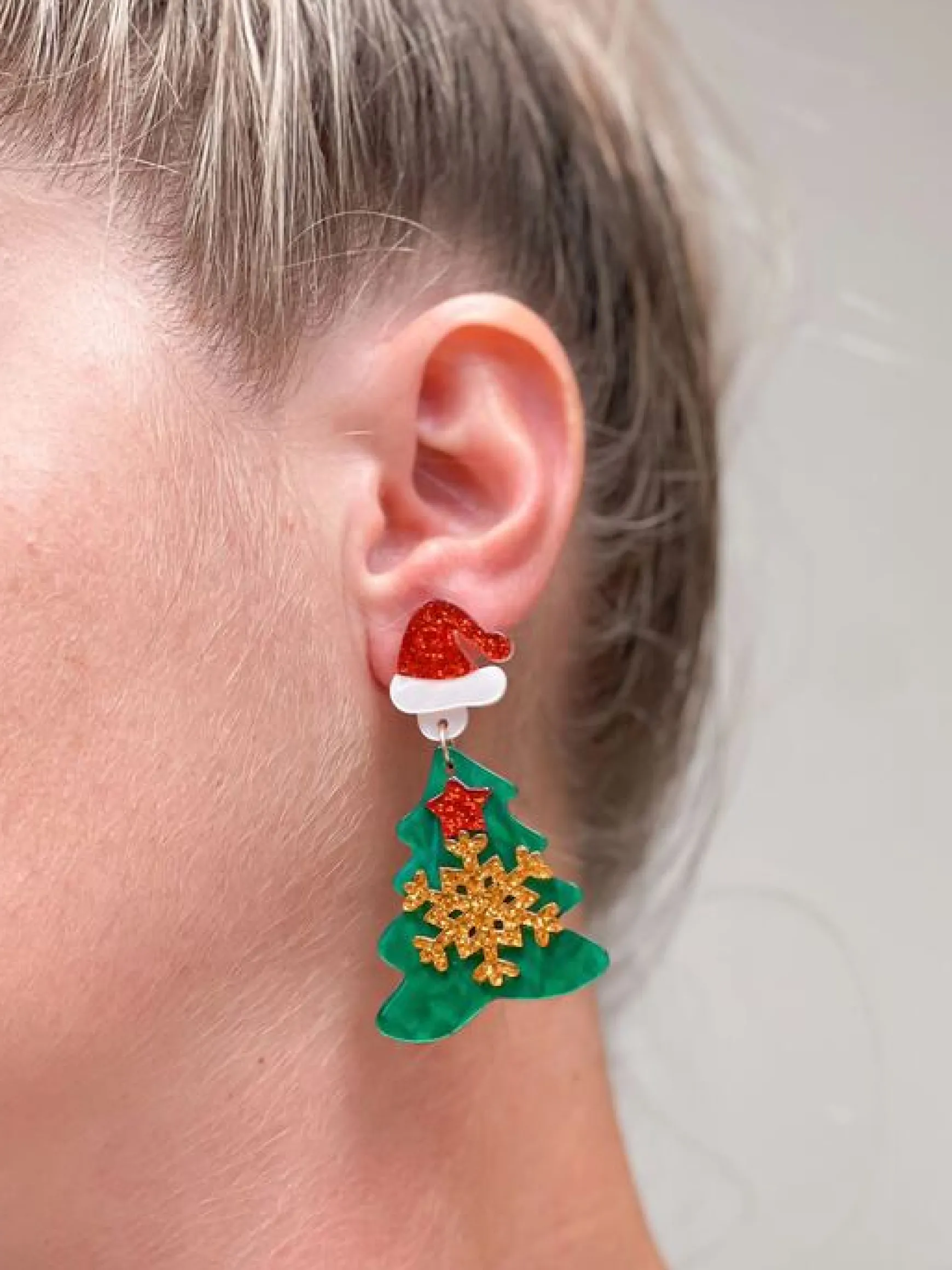 Santa Hat Glitter Resin Christmas Tree Dangles