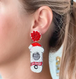 Santa Spiked Seltzer Beaded Dangle Earrings