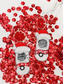Santa Spiked Seltzer Beaded Dangle Earrings