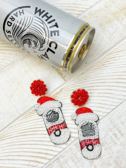 Santa Spiked Seltzer Beaded Dangle Earrings