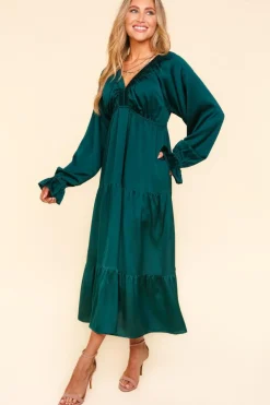 Satin Babydoll Maxi Dress - Hunter Green