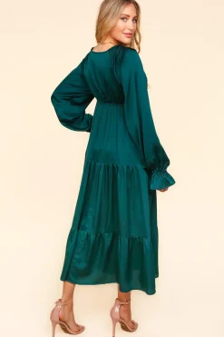 Satin Babydoll Maxi Dress - Hunter Green