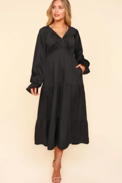 Satin Babydoll Maxi Dress - Black