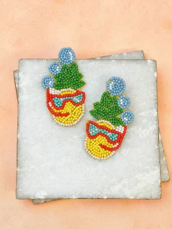 Scuba Diver Pineapple Beaded Dangle Earrings