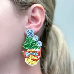 Scuba Diver Pineapple Beaded Dangle Earrings