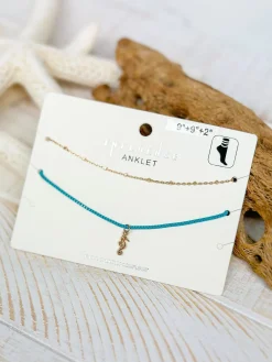 Sea Life Ankle Bracelet Set - Blue Seahorse